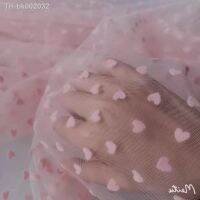 ❁ 90x150cm Pink Flocked Heart Mesh Tulle Fabric High Quality Bridal Dress Wedding Decoration Girls Skirt Flocking Net Fabric