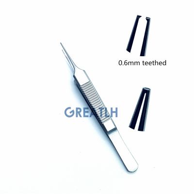 ℡♈ Stainless Steel Tweezers 12.5 cm Surgical Forceps Dental Insturment with 0.6mm teeth