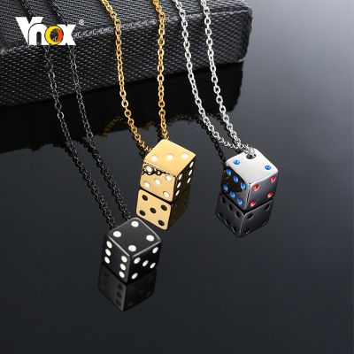 【CW】Vnox Mens Cool Cube Dice Style Necklaces Stainless Steel Male Lucky Gifts for Him Jewelry