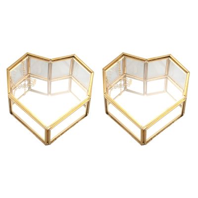 2X Flip Love Heart Shaped Geometric Glass Jewelry Box Glass Ring Box Exquisite Unique Wedding Jewelry Box Ring