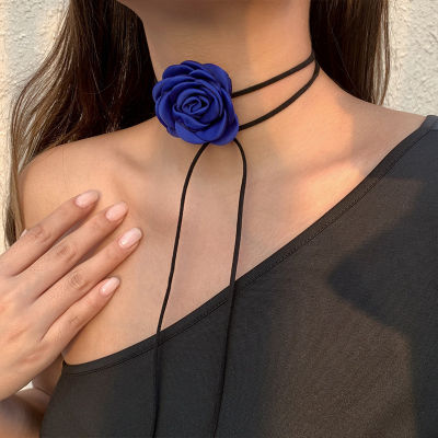 Kpop Rose ดอกไม้กำมะหยี่สีดำ Choker สร้อยคอผู้หญิงเจ้าสาว Goth ปรับ Bowknot Knotted เชือกแฟชั่นเครื่องประดับ