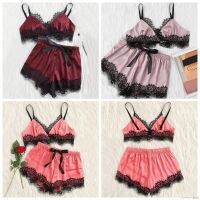 COD SDFGDERGRER 2PCS/Set Imitation Silk Lace Eyelash Casual Nightgown Home Bra Shorts Comeandbuy