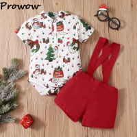 Prowow 0-18M Boy Baby Christmas Outfit Cartoon Xmas Print Romper Red Overalls My First New Year Costume Baby Festival Clothing