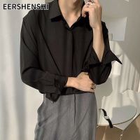 EERSHENSHI เสื้อเชิ้ตลำลองชาย,เสื้อเชิ้ตแขนยาวฉบับภาษาเกาหลีแจ็คเกตผ้าไหมน้ำแข็ง