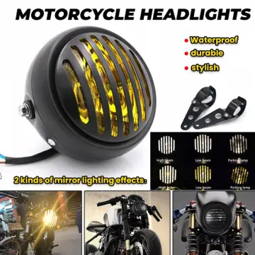 Retro 5 Motorcycle Headlight Amber Front Lamp Phare Moto Rond Noir For  Honda Touring Chopper Custom Motorcycle Headlight