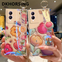 DKHORSING เคสลาย3D ใหม่สำหรับ VIVO Y17S หรูหราบลูเรย์พลอยเทียมเคสโทรศัพท์ภาพดอกไม้ Vivo Y17s VIVOY17S กรอบด้านหลังซิลิโคน2023นุ่มพร้อมสายรัดข้อมือ