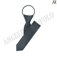 ANGELINO RUFOLO Zipper Tie 5CM.(NZSL-จุด) เนคไทสำเร็จรูป ผ้าไหมทออิตาลี่คุณภาพเยี่ยม ดีไซน์ Rhombus สีเทา/สีฟ้า