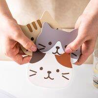 Kawaii Cat Cup Mat 1Pcs Korean Cartoon Kitten PVC Silicone Heat Insulation Pad Cute Non-slip Coaster Kitchen Office Accessories