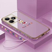 Case4you สำหรับ Realme C53 Realme Narzo N53ฟรีสายคล้อง + ภาพยนตร์การ์ตูนน่ารักอุลตร้าแมนเคสลวดลายขอบสี่เหลี่ยมชุบหรูหราเคสโทรศัพท์ชุบเคสโทรศัพท์นิ่ม