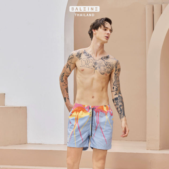 กางเกงว่ายน้ำ-กางเกงขาสั้นชาย-swimwear-beach-surf-trunks-baleine-flamingo