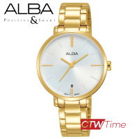 Alba Ladies นาฬิกาข้อมือผู้หญิง สายสแตนเลส รุ่น AG8J60X / AG8J60X1 (สีทอง / หน้าปัดขาว)