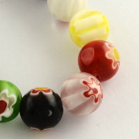 1Strand  Round Handmade Millefiori Glass Beads Strands Mixed Color 6mm Hole: 0.5mm about 65pcs/strand 14.1 inch