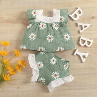 0-2 Years Newborn Infant Baby Girls Clothes Sets Summer Sleeveless Daisy Tops+Ruffle Shorts Suits 2 Pcs Outfits Sets Clothes  by Hs2023