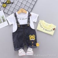 ❒ Conjunto de desenhos animados 2 peças para bebê camiseta algodão e macacão jeans terno bonito bebê masculino feminino roupas verão 0-4Y