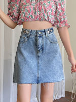 Aigo New Summer Women Washed A-line Button Blue Mini Denim Skirt Streetwear Female Raw Hem Slim Short Skirts Lady Bottoms