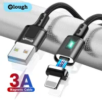 Elough 2.4A Magnetic Fast Charging LED Lightning USB สายสำหรับข้อมูลโทรศัพท์มือถือ IOS 8 7 6 6S 5S 11 Pro Xs Max Xr X