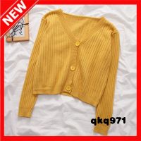 qkq971 Short Knitted Cardigan Coat New Pit Stripe Single Breasted Sweater Women
