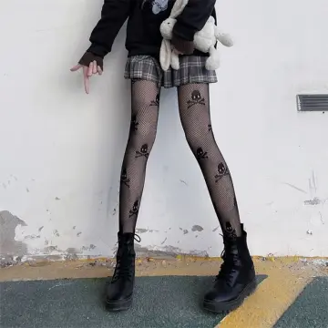 Women Gothic Punk Black Fishnet Pantyhose Lolita Irregular Ripped Beggar  Holes Mesh Tights Floral Patterned Stockings 