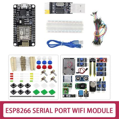 ESP-12E ESP8266 CP2102 Black Development Board +16X Sensors+Component Package+USB to Serial Port Module+65 Jumper+Bread Board