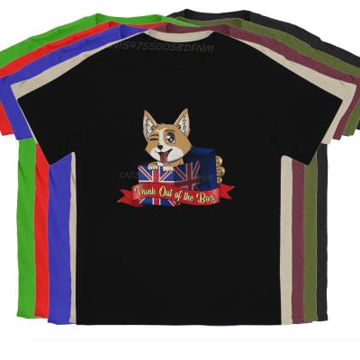 Anime Think Out of the Box T-Shirt for Men Camisas Pure Cotton T-shirts The Queens Corgi Men Graphic Tees Party Tops