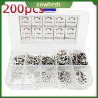 ZOWBRSH 200 Pcs เหล็กไร้สนิม แหวนสำหรับรักษา รูปตัวอี เงินสีเงิน ชุดแหวนสแนป ชุดคลิปหนีบ แหวนล็อกสลักอิเล็กทรอนิกส์ แหวนล็อกสลัก