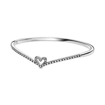 New Origina 925 Sterling Silver Sparkling celet Sparkling Wishbone Heart Bangle Fit Party DIY Jewelry Fashion Gift