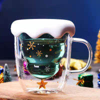 300ML Double Layered Anti Scald Glass Christmas Tree Starry Sky แก้วกาแฟอาหารเช้าถ้วยนมสำหรับ Home