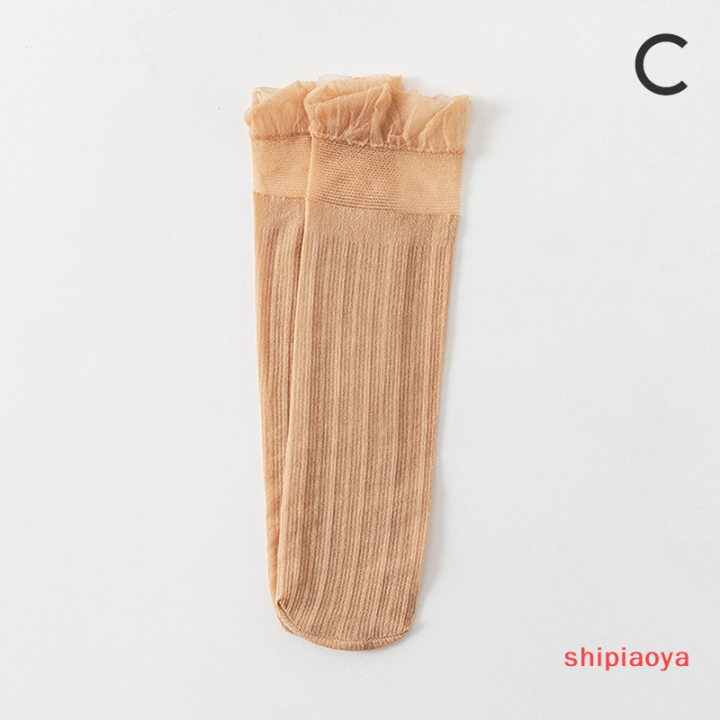 shipiaoya-ถุงเท้ากำมะหยี่โปร่งใสบาง-ถุงเท้าจีบลูกไม้มีระบายถุงเท้าผู้หญิง