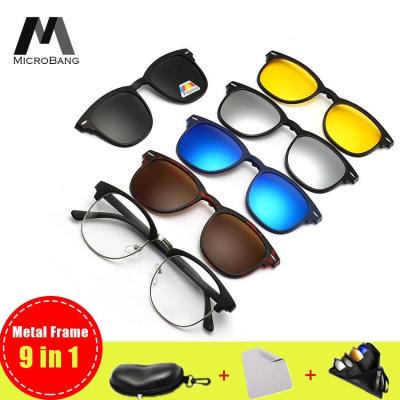MicroBang Magnetic Sunglasses Clip On Glasses Unisex Polarized   Lenses Retro Frame with Set of 5 lenses,Hard Case and Glasses Cloth