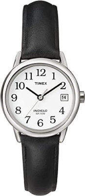 Timex Women Quartz Easy Reader Watch with Analogue Display and Leather Strap Black/Chrome