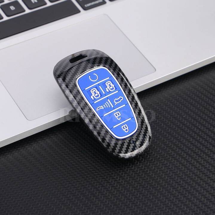 dfthrghd-carbon-abs-key-cover-for-hyundai-solaris-sonata-hybrid-nexo-nx4-new-grand-santa-fe-tucson-2021-2022-keyless-entry-key-fob-holder