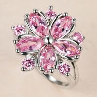 【CW】 Female Pink Stone upscale Thin Wedding Rings Dainty Bride Engagement