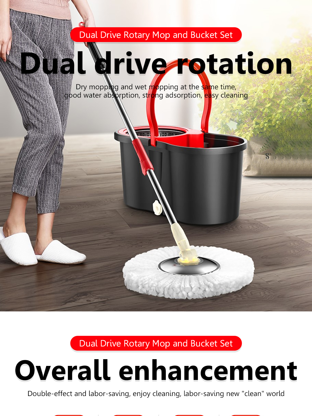 Stainless Steel Disc Dual Drive Extendable Handle Spinning Mop Microfibre Space Saving Easy Clean Mop And Buckets Sets Kitchen Bathroom Clean Tools 