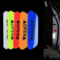 4 Pcs Car Door Safety Warning Reflective Stickers OPEN Sticker Long-distance Reflective Paper Anti-collision Decorative Sticker Car Door Protection