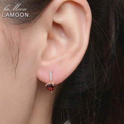 LAMOON 925 Sterling Silver Earrings For Women Heart Garnet Gemstone Earring 18K Rose Gold Plated Fine Jewelry s925 LMEI030