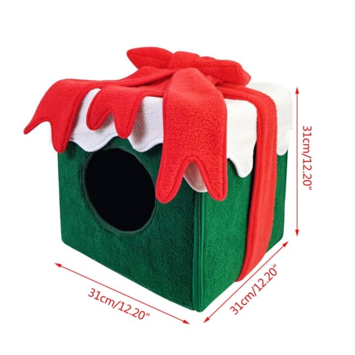 christmas-cat-cave-christmas-gift-box-shape-kitten-cat-house-christmas-cat-houses-for-indoor-cats-square-pet-nest