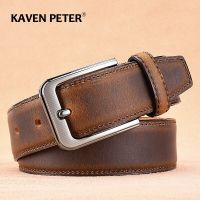 Luxury Men Vintage Cowhide Belt High Quality Male Fashion 100% Genuine Leather Waist Belt Alloy Buckle Tip Grain Leather Strap