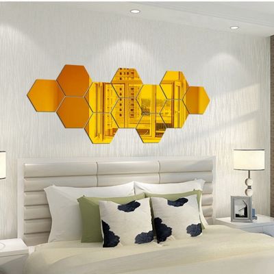 12Pcs/Set 3D Mirror Wall Stickers Home Decor Hexagon Acrylic Mirror Sticker DIY Mural Room Decal Art Ornament for Home