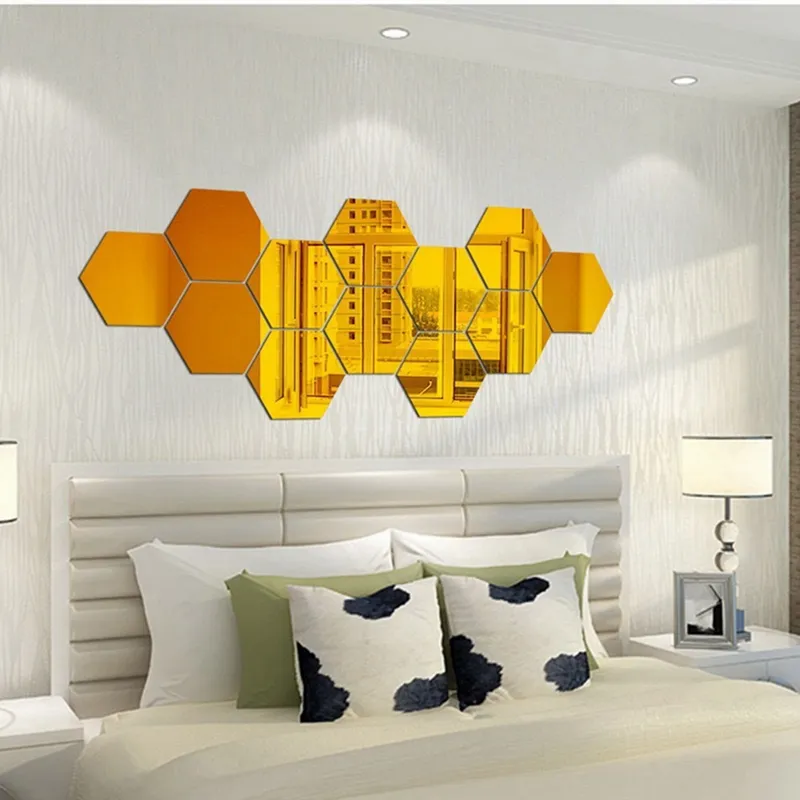 3D Hexagon Acrylic Mirror Wall Stickers DIY Art Wall Decor Stickers Home  Decor