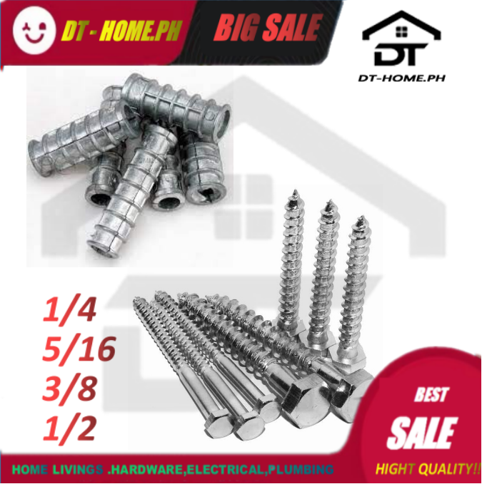 PER 10PCS EXPANSION SHIELD /EXPANSION BOLT LAG SCREW 1/4, 5/16, 3/8, 1/2, SHORT AND LONG Lazada PH