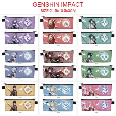 กระเป๋าดินสอซิปผลกระทบ Genshin สำหรับเกมเด็กหญิงเด็กชายที่ล้อมรอบด้วยกล่องดินสอหนัง Pu เต็มรูปแบบการ์ตูนแอนิเมชันนักเรียนที่วางปากกากรณีเคสใส่ดินสอเครื่องเขียน0000