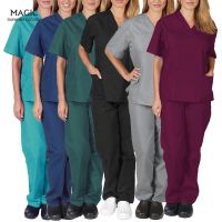 High Quality Solid Color Nursing Scrubs Women Uniforms Elasticity Pet Clinic nursing V-neck Medical Doctor Work Clothing Wholesale