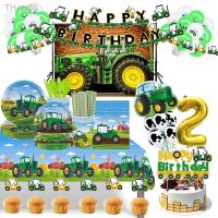 ❣▧ Green Farm Tractor Theme Disposable Tableware Paper Cup Plates Truck Vehicle Excavator Kids Boys 1st 2 Party Decorations Supplie