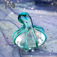 H &amp; D Blue Octopus รูปปั้นแก้ว Wild Life Figurine Handmade CRAFT สัตว์มือเป่าแก้วศิลปะตกแร่งบ้านวันเกิดของขวัญ