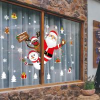 Cartoon Christmas Stickers for Window Showcase Removable Santa Clause Snowman Home Decor Decal Adhesive New Year Glass Mural