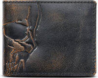 House of Jack Co. HOJ Co. SKULL Bifold Wallet With Flip ID | Full Grain Leather With Hand Burnished Finish | Extra Capacity Mens Leather Wallet | Skull Wallet