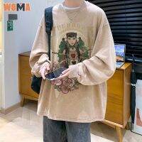 WOMA เสื้อยืดแขนสั้นอเมริกันวินเทจเสื้อแบบหลวมผู้ชาย