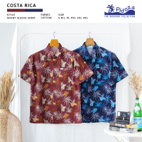 [ใหม่] เสื้อเชิ้ตแขนสั้น ลาย Costa Rica  ? ผ้าคอตตอน สี Volcano Red / Ocean Blue ไซส์ S - 4XL