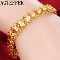 Agteffer 24K สร้อยข้อมือรูปหัวใจดอกไม้รถยนต์สร้อยข้อมือทองของผู้หญิงที่มีคุณภาพสูงเครื่องประดับหมั้นงานแต่งงาน