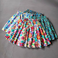 Spring Summer Big Kids Girls Cotton Print Flower Pleated Skirts Baby Girls Elastic High Waist Mini Skirt Clothes For Girls 3-16